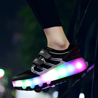 USB Charging Luminous Sneakers with Double wheels for Kids