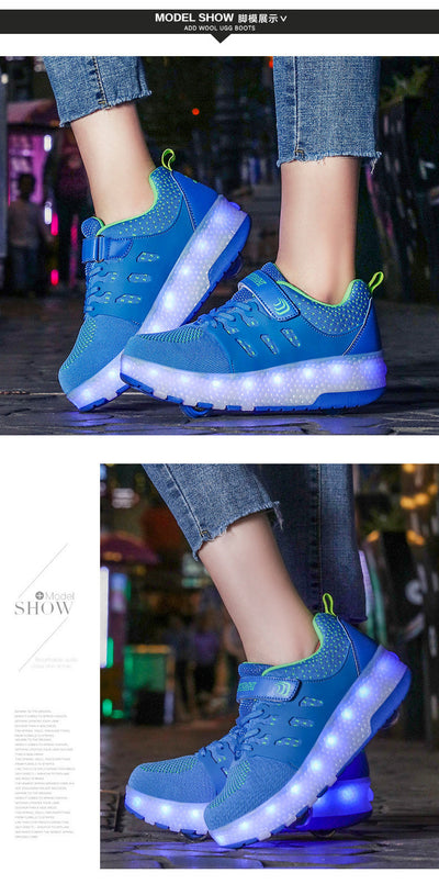 USB Charging Luminous Sneakers with Double wheels for Kids