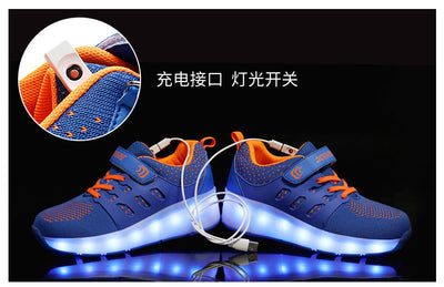 USB Charging Luminous Sneakers with Double wheels for Kids