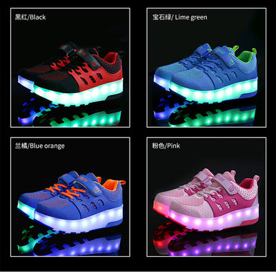 USB Charging Luminous Sneakers with Double wheels for Kids