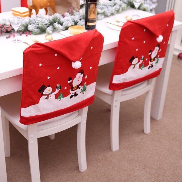 Christmas Chairs Cover Santa Claus Cap
