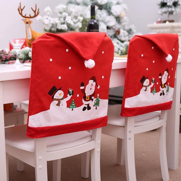 Christmas Chairs Cover Santa Claus Cap