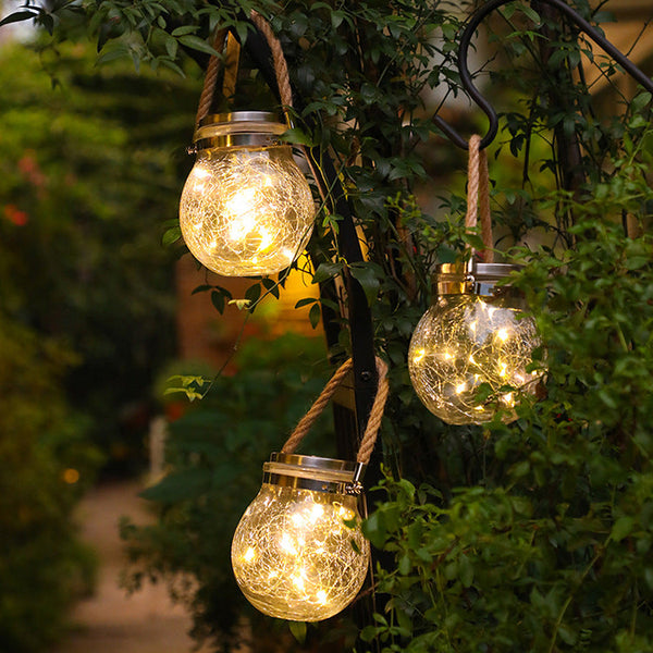LED Solar Christmas Lights Crack Pattern Ball Glass Jar Lamp